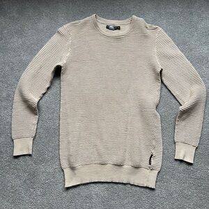 French Connection Men's Beige Striped Crewneck Sweater